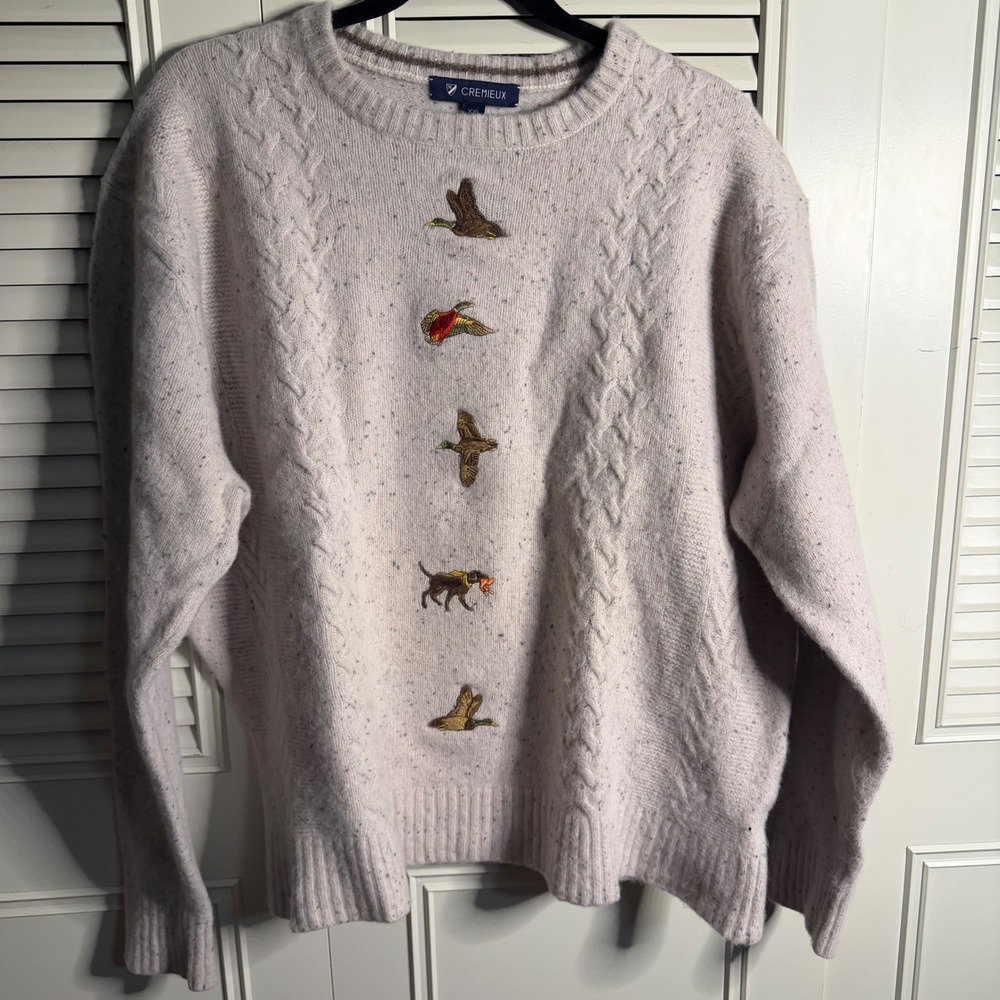 Cremieux Men XXL -fits as XL Lambswool Blend Cable Knit Duck Hunting Dog Sweater